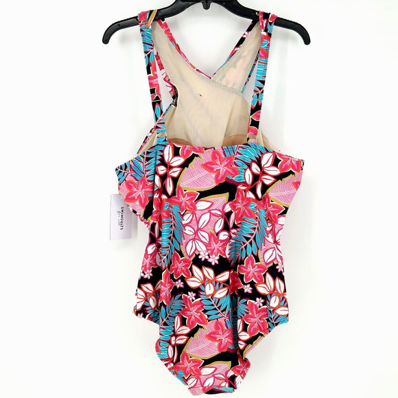 Swimsuits For All Plus Size 20 One Piece Swimsuit Pink Blue Floral New with Tags - Picture 2 of 13